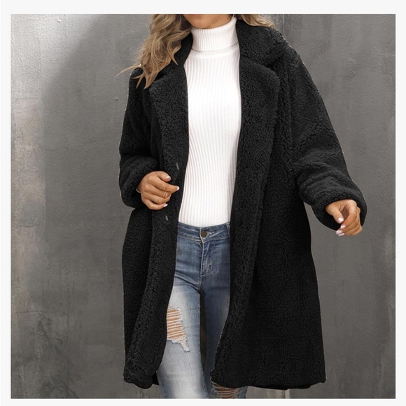 Teddy oversized black warm fleece jacket - Picture 3 of 8